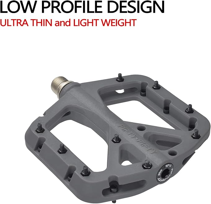 FIFTY-FIFTY Mountain Bike Pedals, Non-Slip MTB Nylon Composite, 9/16" Bicycle Pedals, Lightweight and Wide Flat Platform