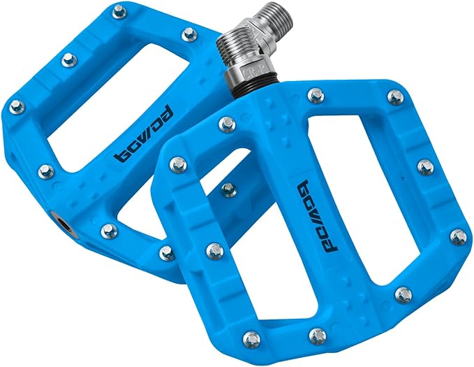 Flat MTB Bicycle Pedals Mountain Bike Colored Pedals, Glass-Fiber Nylon Composite Platform Pedal w 9/16" Sealed Cr-Mo Spindle, BMX Gravel Road Bike Pedals Clipless for Adult Women Youth Bikes