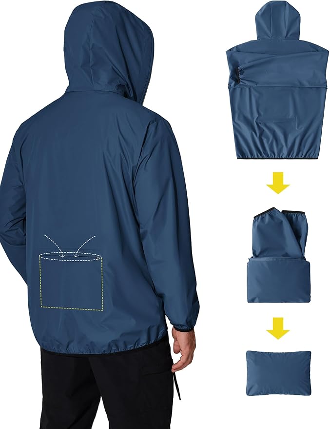 COOFANDY Men's Light Rain Jacket with Hood Packable Waterproof Raincoat Golf Rain Gear Travel Hiking Windbreaker
