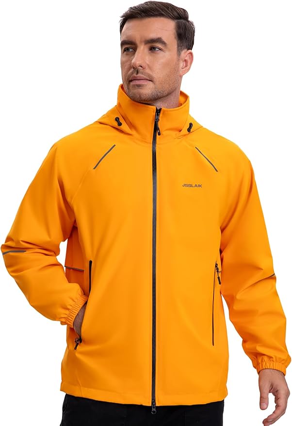 Men's Rain Jacket Waterproof Windproof Breathable for Hiking Cycling Commuting with Hood & Pockets