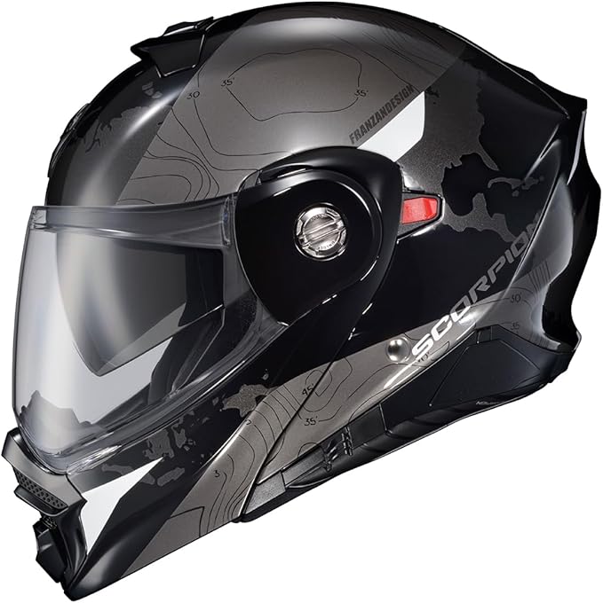 ScorpionEXO AT960 Modular Adventure Street Motorcycle Helmet with Bluetooth Ready Speaker Pockets DOT ECE Approved Topographic (White Small)