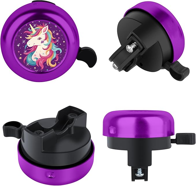 Purple Unicorn Bike Bell for Kids Girls Boys,Adjustable Size Bicycle Bell Bike Accessories for Adult Women Men Clear Sound Bike Horns