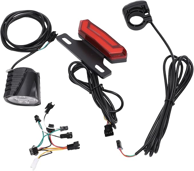 Electric Bike Light Set, Powerful LED Front Rear Warning Lights Kit with 5 Pin Switch Button, for Most Electric Folding Bikes