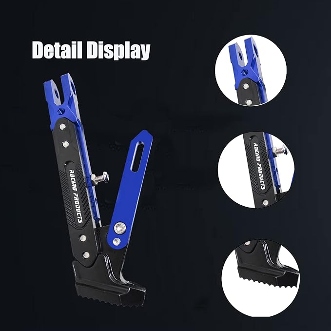 Motorcycle CNC Kickstand Adjust Tripod Holder Universal Aluminum Motor Scooter Modified Foot Side Stand Motorcycle Accessories (Blue)