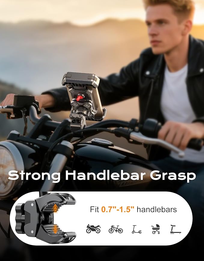 2026 Upgrade Motorcycle Phone Mount [Anti-Shake & Vibration Dampened], Super Stable Bike Phone Holder for iPhone 17/16/15/14 & 4.7-6.8" Phones, Phone Holder for Bike/Bicycle/Motorbike/Scooter