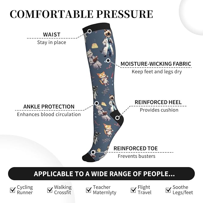 bassyil Compression Socks for Women & Men Circulation 15-20 mmHg Knee High Best Support for Nurses Travel Running Athletic
