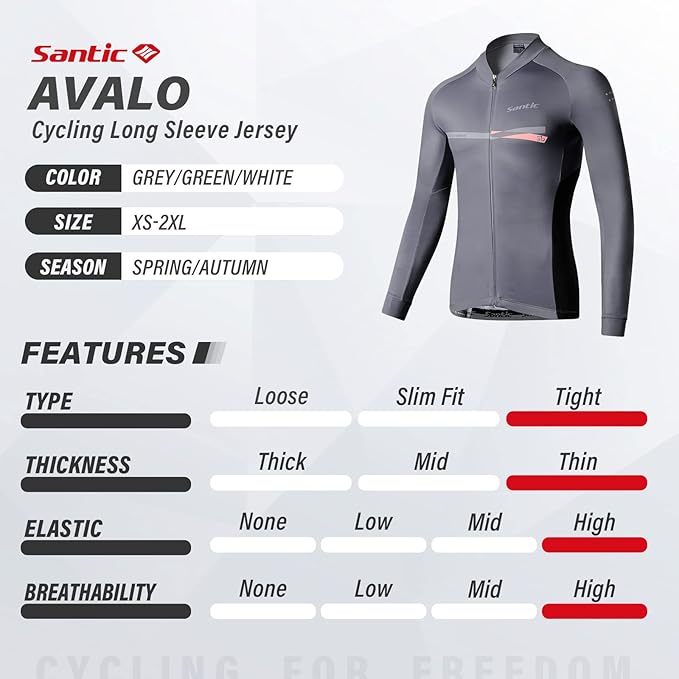 Santic Cycling Jersey Men's Long Sleeve Bike Reflective Full Zip Bicycle Shirts with Pockets
