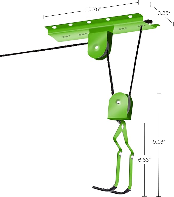 Bike Hanger Set - Set of 2 Overhead Pulley System Bike Hangers for Garage or Shed with 100lb Capacity for Bicycles or Ladders by Rad Sportz (Green)