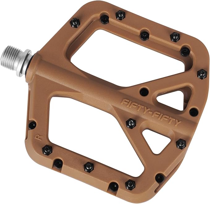 FIFTY-FIFTY Mountain Bike Pedals, Non-Slip MTB Nylon Composite, 9/16" Bicycle Pedals, Lightweight and Wide Flat Platform