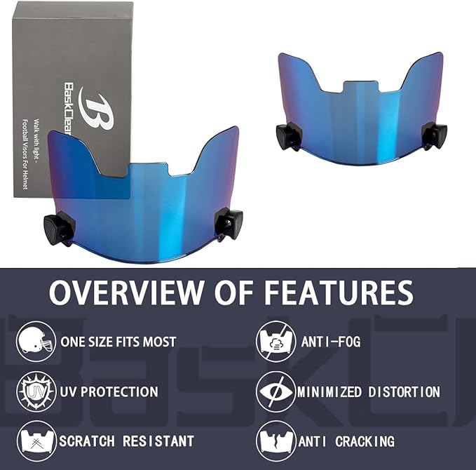 Football Visor Helmet Clear Visor, Scratch Resistant, UV Block, Anti-Fog, Anti-Cracking. Fits Youth and Adult Football Helmets.