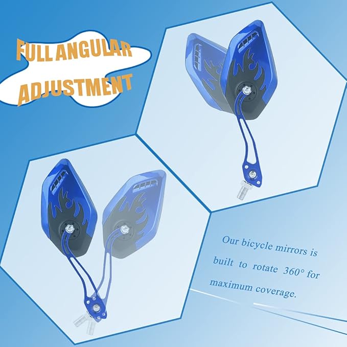 Adjustable Bike Mirrors - Handlebar Rearview Mirror for Electric Bike, Blue