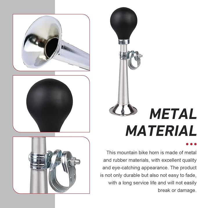 Bike Horn, Classic Waterproof & Rustproof Metal Squeeze Horn with Loud Sound, Plug & Play Handlebar Mount Speaker, Universal for Adult, Kids Bicycles (Silver)