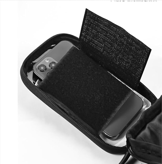 O'rengela Bike Phone Holder Bag Waterproof Bike Phone Mount Bag Bike Accessories EVA Hard Shell Bike Phone Pouch with Rain Cover Compatible with iPhone,Phones Below 6.5" (Black)