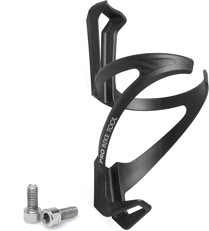 PRO BIKE TOOL Carbon Composite Water Bottle Cage - Lightweight Bike Bottle Holder for Road and Mountain Bikes - Fits 20-33oz Bottles, Easy Installation, High Collar Design - Black, 6.1 x 2.9 in