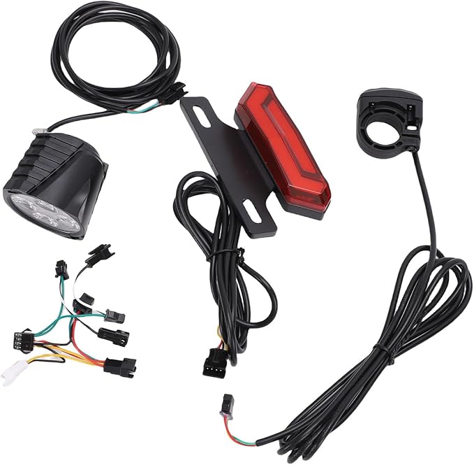 Electric Bike Light Set, Powerful LED Front Rear Warning Lights Kit with 5 Pin Switch Button, for Most Electric Folding Bikes