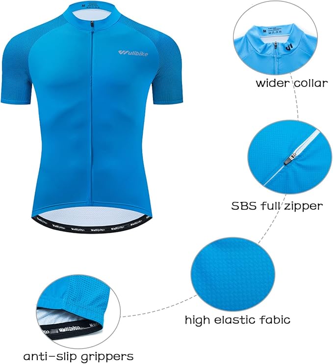 Wulibike Men's Cycling Jerseys Short Sleeve Bike Biking Shirts Full Zip with Pockets Road Bicycle Clothing