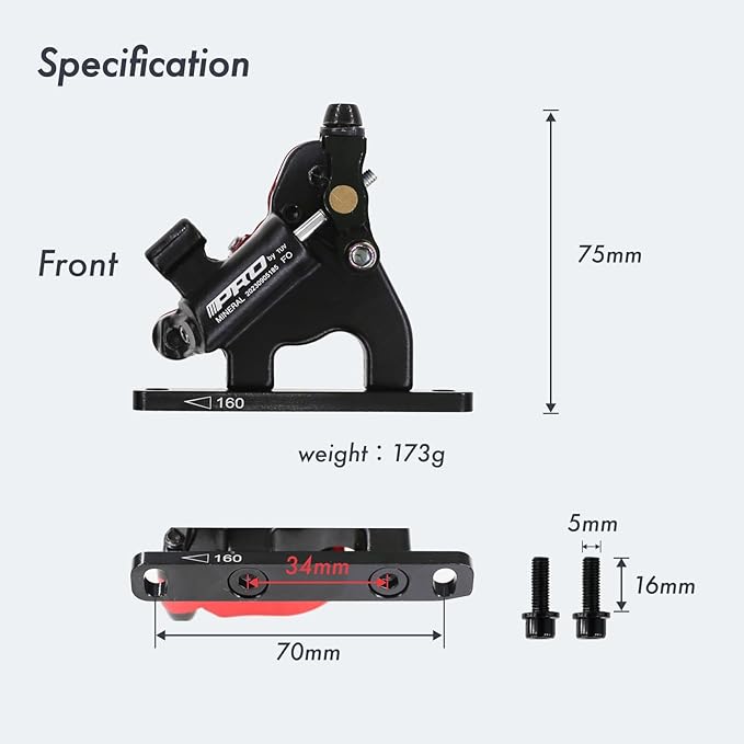 DJC Hydraulic Brake Caliper for Road Bike Gravel 2 Pistons Cable actuated Flat Mount with Brake disc IIIPRO