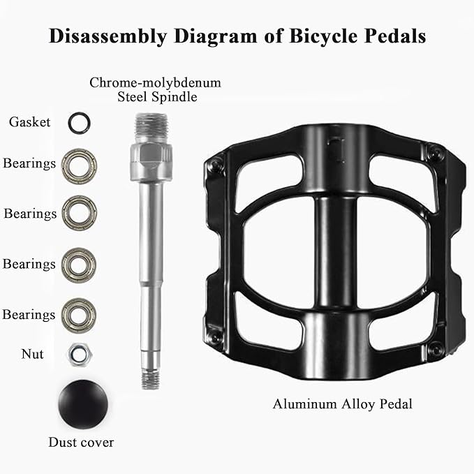 Mountain Bike Pedals MTB Pedals Bicycle Flat Pedals, Universal Lightweight Aluminum Alloy Bicycle Platform Pedals with 16 Anti-Skid Nails & 4 Bearing for Road BMX MTB 9/16"