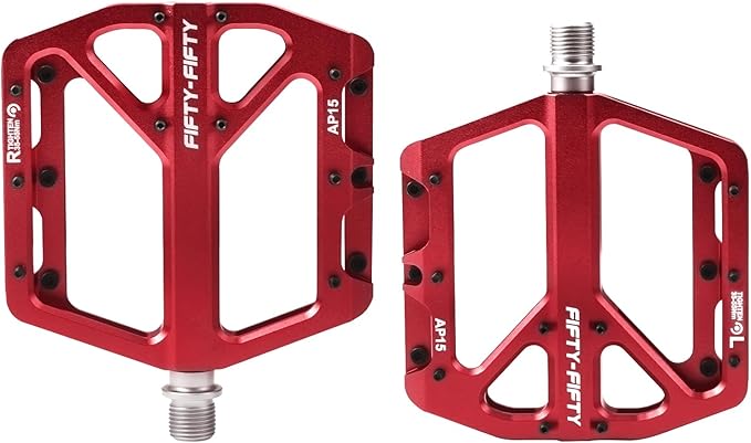 FIFTY-FIFTY Mountain Bike Pedals, Non-Slip and Aluminum Alloy Bicycle Flat Pedals, 9/16" Sealed Bearing, Lightweight and Wide Platform for All Mountain, Enduro, Downhill, E-Bike, MTB