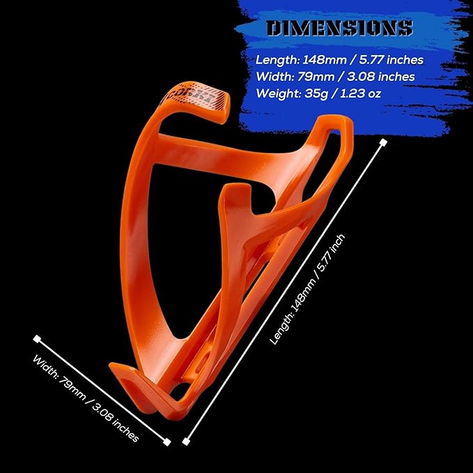 corki Cycles Bike Water Bottle Holder Right Side Load Water Bottle Cage for Road, MTB, Gravel Bicycle Vibrant Orange 2 Pack