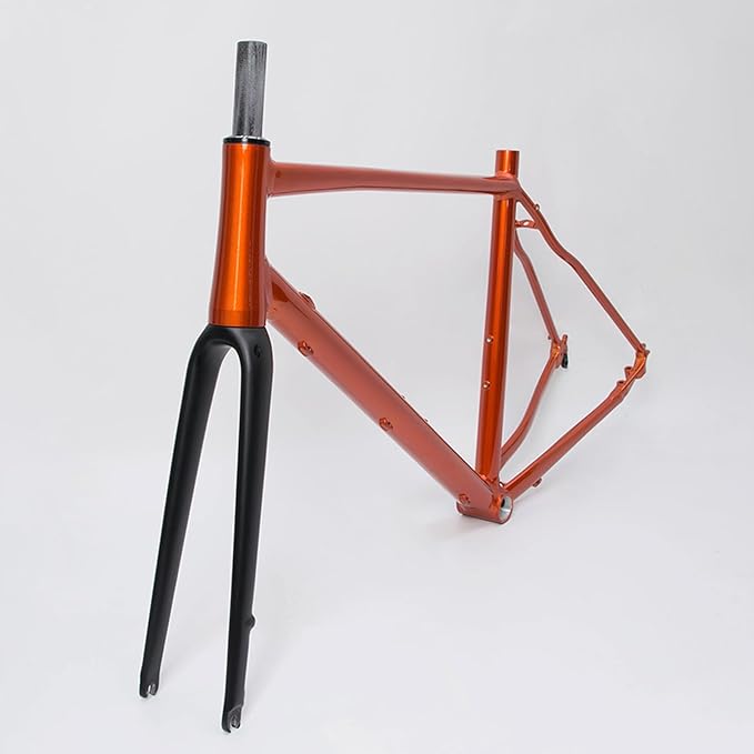 700C Road Bike Frameset 44 47 50 53 56cm Aluminum Alloy Disc Brake Frame 100/135mm QR BSA BB68mm Carbon Fibre Rigid Fork Internal Routing(White 2,50cm)