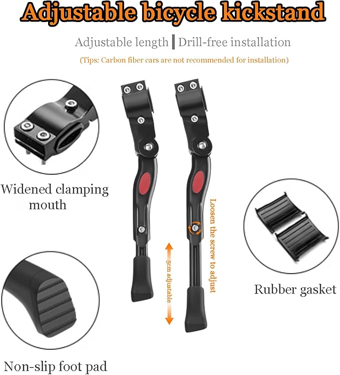 Bike Kickstand for Orbea Gain D Gain M H20 Katu Keram Laufeny Laufeny H10 Loki, Adjustable Kickstand Foot Side Stand Support, Aluminum Rear Side Bicycle Stand for Bike with Non-Slip Rubber Foot