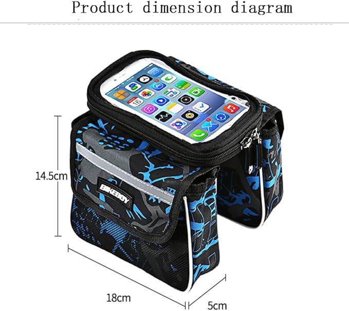 Bicycle bag, cycling touch screen mobile phone, mountain bike crossbeam, saddle front beam, upper pipe bag for men and women's clothing (blue)