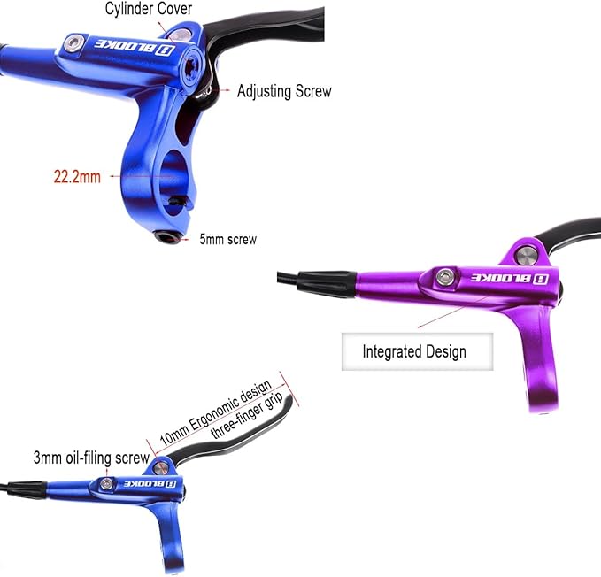 FukkeR Bicycles Aluminum Alloy Disc Brakes Left Front 800mm 2-Pistons E-Bikes Electric Power-Off Hydraulic Brake Fit 160mm Rotor for Mountain Bikes BMX E-Bikes XC Trail