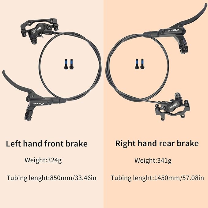 Zoom HB876 Hydraulic Disc Brakes Set, Black, Mountain Bike Left Front 800mm, Adapter Fit EBike Fat Bike Bicycle for Mountain Bike, Road Bike