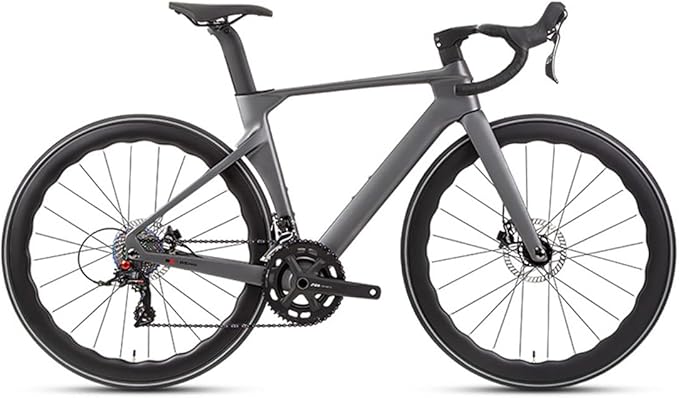 Carbon Fiber Road Bike Frameset Disc Brake Thru Axle Breaking Wind Racing Frame 43.5/46/48/50/52/54/56CM Internal Routing ， for 700C Wheels (Color : Dark Gray, Size : 46CM)