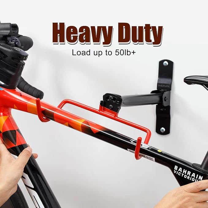 Wall Mount Bike Rack,Bike Hanger Horizontal,Bicycle Holder Heavy Duty,Garage Bike Storage,Garage Organization Bicycle Hook with Rubber,Foldable and Adjustable Angle(2 pack)