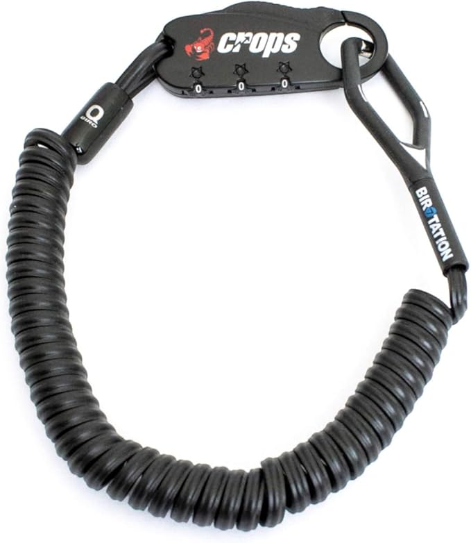 CROPS Q-BIRO Compact Bike Lock Cable, 6 ft, Black — Anti-Theft 3-Digit Resettable Combination Lock with a Shape-Memory Coiled Cable and BIROTATION Technology