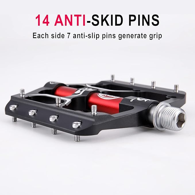 Road/Mountain Bike Pedals - 3 Bearings 9/16” Aluminum Alloy Bicycle Pedals - Mountain Bike Pedal with Removable Anti-Skid Nails