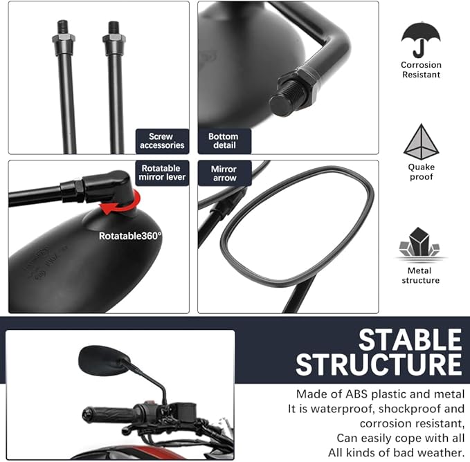 DREAMIZER Black Motorcycle Mirrors for Handlebars 10MM Handlebar Side Mirrors with Clamp Mount Compatible with M109 Valkyrie Road Star V Star XVS XSR VRZ 1800 - Oval