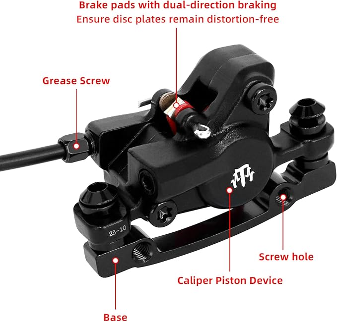 2-Pistons MTB Disc Brake Set Hydraulic Disc Brake Kit Left Rear Right Front with 160mm Rotors Aluminum Alloy Hydraulic Brake Fit for Mountain Bike E-Bike Fat Bike (Black)