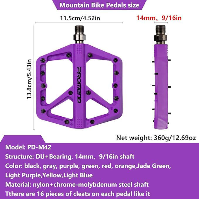 Mountain Bike Pedals - Durable Nylon DU Bearing Platform Pedals for MTB and BMX
