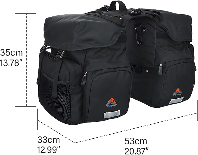 Large Saddle Bags for bike,Waterproof 50L Panier bag for Bicycles/MTB/E-Bike,Bike Trunk Bag With Reflective Stripes(black,50L)