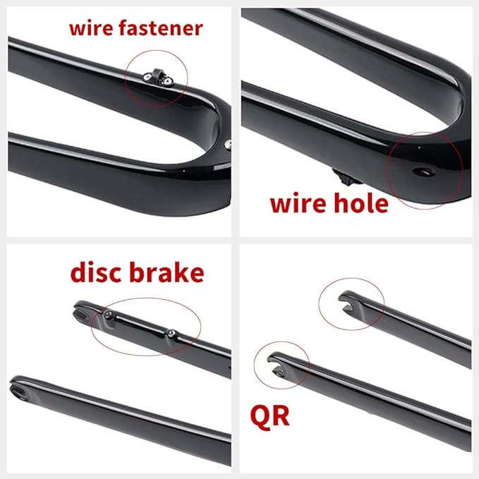 Gravel Bike Fork 700C Carbon Fiber Rigid Fork 1-1/8 Straight/Tapered Tube Disc Brake Road Bike Fork Lightweight 9mm QR Hard Forks(Red,Tapered)
