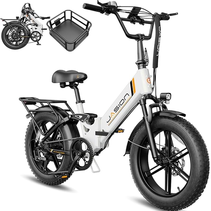 Jasion X-Hunter ST/PRO Foldable Electric Bike for Adults with 20'' Fat Tire,Up to 71-80 Miles Range Ebike,1800W/1400W Peak Motor,30+MPH E Bike,Full Suspension&Dual Hydraulic Disc Brakes Bicycles