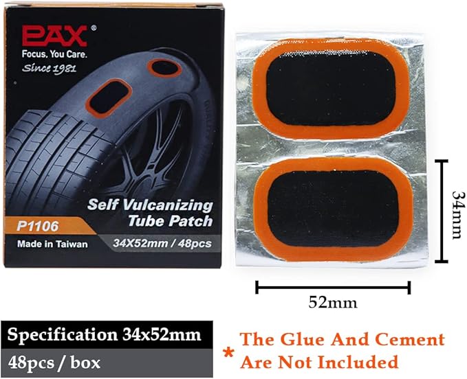 PAX 48 Pcs 34x52mm (1.34"x2.05") Oval Inner Tube Patches, Heavy Duty Rubber Puncture Repair Kit for Motorcycle, ATV, Car, Mountain Bike & Inflatables - Works with Rubber Cement