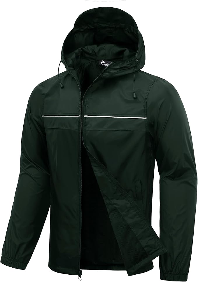SWISSWELL Mens Rain Jacket & Coats Packable Lightweight Waterproof Windbreaker Hooded for Golf Cycling Hiking