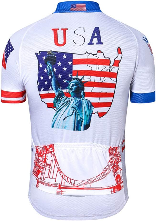 JPOJPO USA Cycling Jersey Men Short Sleeve Bike Shirts Biking Jersey Summer American Bicycle Tops with 3 Pockets Reflective