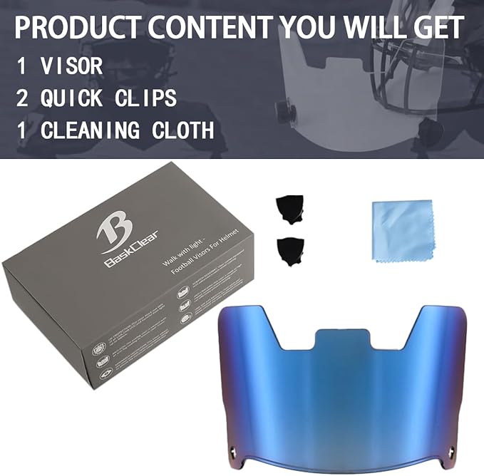 Football Visor Helmet Clear Visor, Scratch Resistant, UV Block, Anti-Fog, Anti-Cracking. Fits Youth and Adult Football Helmets.