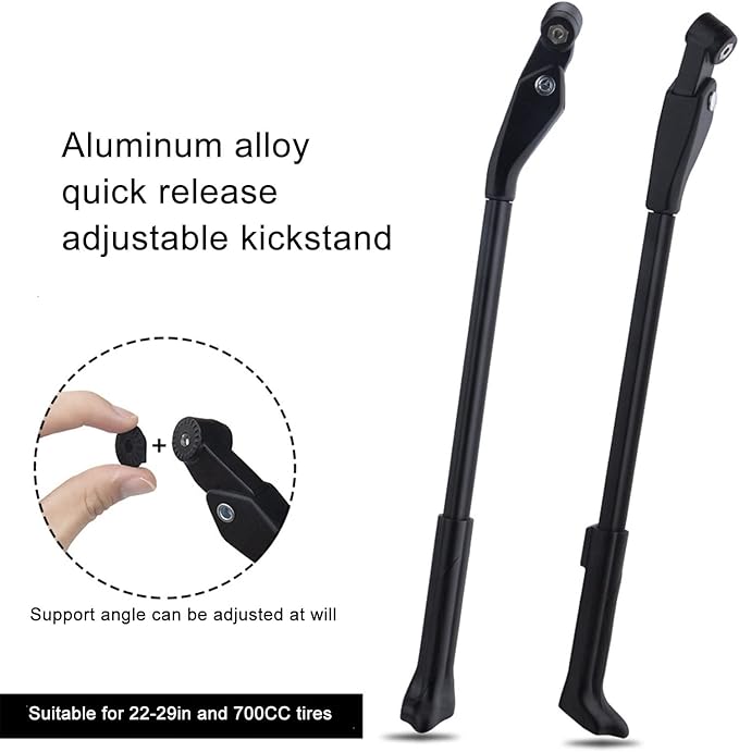 Adjustable Bike Kickstand, Aluminum Alloy Side Support Stand with Enlarged Thickened Base for Stable Parking, Compatible with 22-29in and 700C Tires on Mountain and