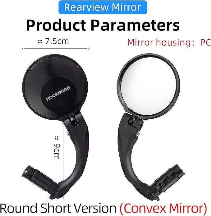 ROCKBROS Handlebar Bike Mirror, 360°Adjustable Safety Bicycle Rear View Mirror, Scratch Resistant Glass Lens Mirror(Long)