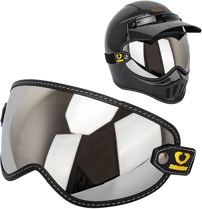 Retro Motorcycle Helmet Shield Bubble Visor, PC Goggles Lens Replacement For Off-Road Cruiser Motorcycle Helmet Bell Moto-3