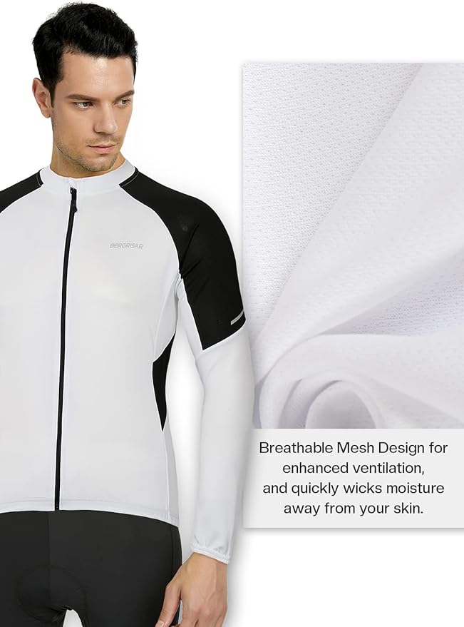 BERGRISAR Men's Basic Cycling Jerseys Long Sleeves Bike Bicycle Shirt Zipper Pockets BG012