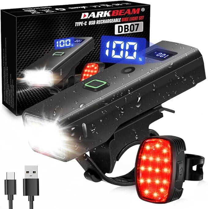 DARKBEAM Bike Lights for Night Riding, USB-C Rechargeable Bicycle Lights Set, Super Bright Bike Headlight and Back Taillight 4+5 Modes, Easy to Install for Men Women Kids Road Mountain Cycling