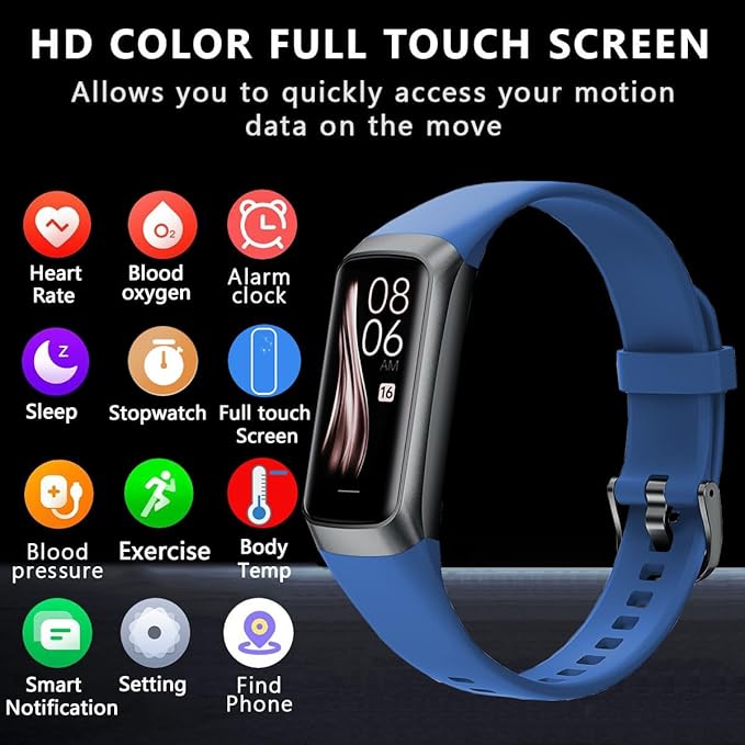 Fitness Tracker with 24/7 Heart Rate Sleep Blood Oxygen Monitor,IP68 Waterproof Smart Watch,1.10''AMOLED Touch Color Screen,Step Counter Health Activity Trackers for Women Men (Blue)