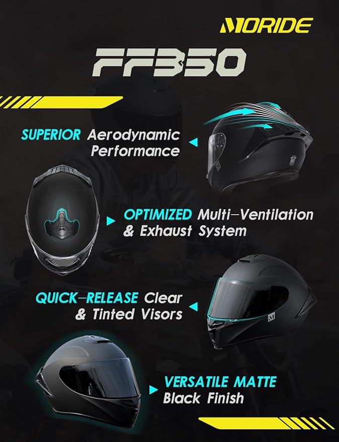 Full Face Motorcycle Helmet with Spoiler - Advanced Aero Design for Men and Women (Unisex)